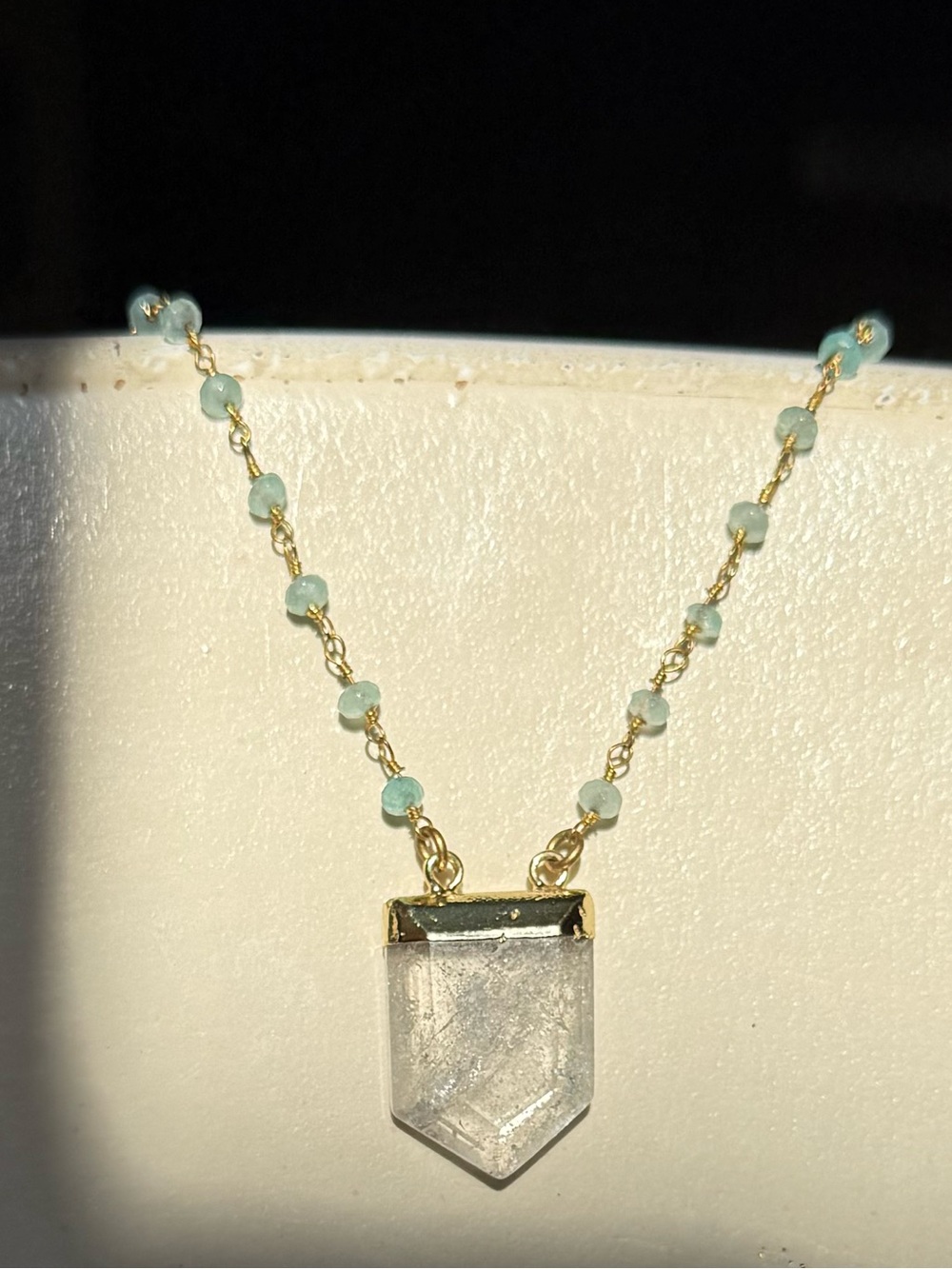 NWOT  Clear Quartz Pendant with Aquamarine Necklace